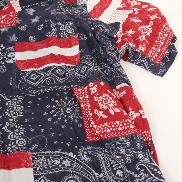 NWT Polo Ralph Lauren Classic Fit Patchwork USA FLAG Bandana Camp Shirt, Large - Picture 8 of 9